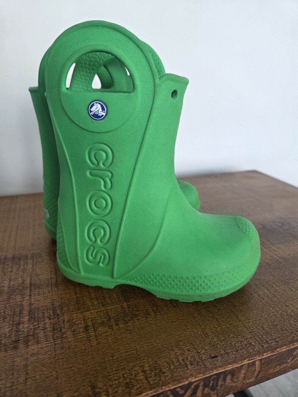 CROCS Kids Green Waterproof Rain Boots with Heel Handle, Size 5c, Unisex